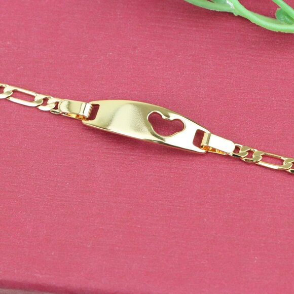 "Rose Gold Heart Cutout ID Bracelet in High-Polish Gold Plating, XPBL1158 - Picture 9 of 12